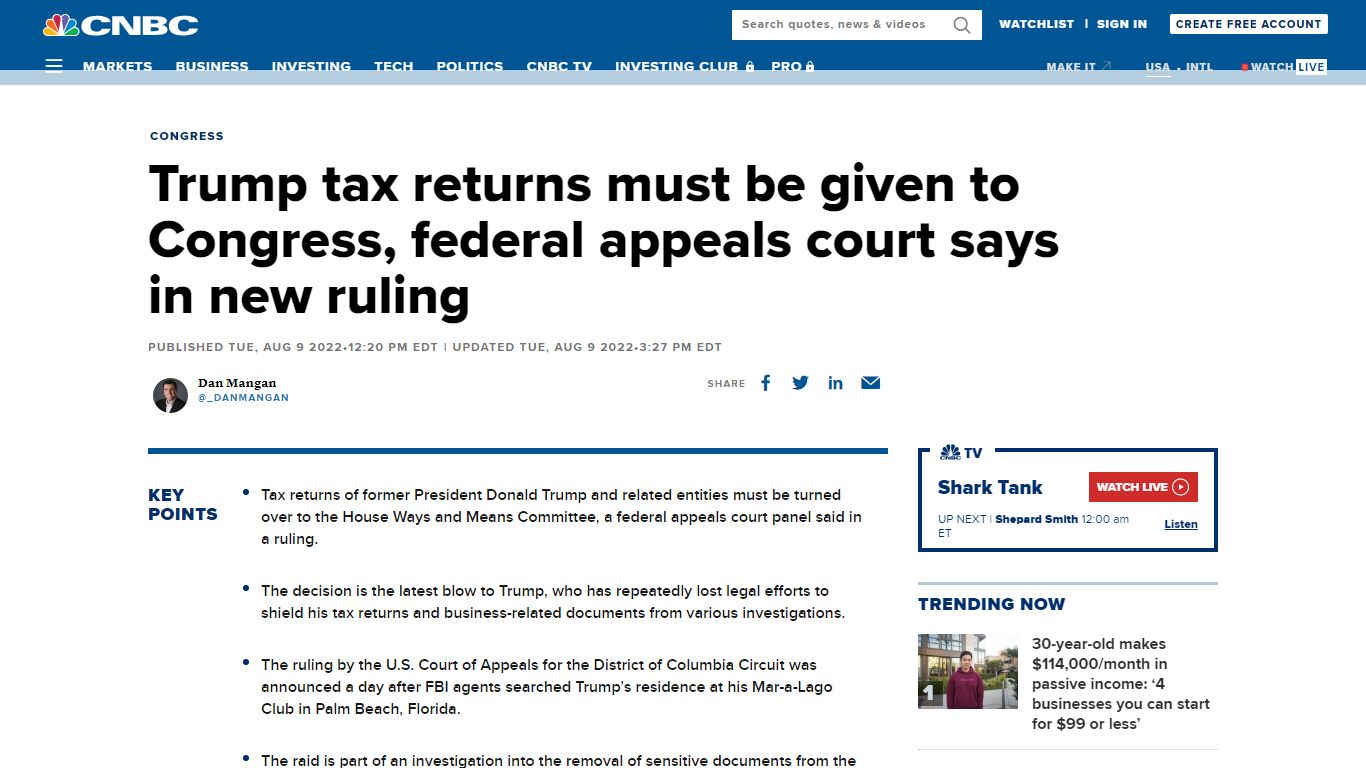 Trump tax returns must be given to Congress, court says